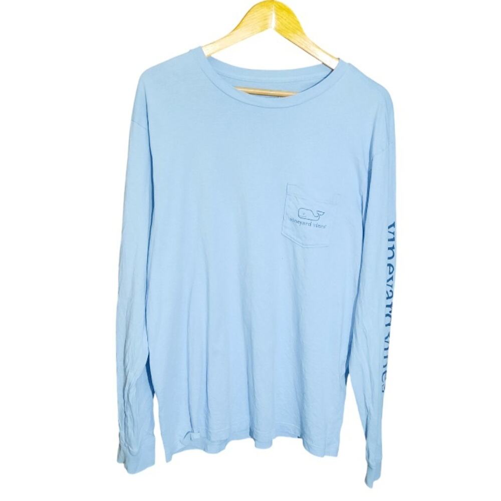 Vineyard Vines Mens Blue Vintage Whale Pocket Crewneck Long Sleeve Tee Size M